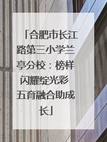 合肥市长江路第三小学兰亭分校：榜样闪耀绽光彩 五育融合助成长