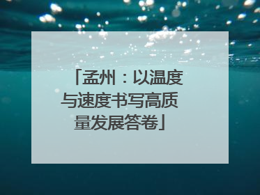 孟州：以温度与速度书写高质量发展答卷